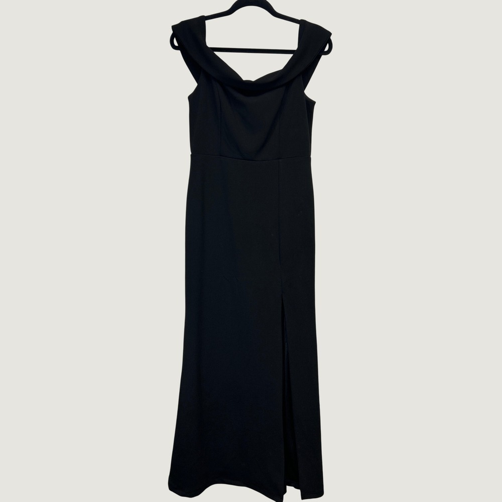 Lulus Maxi Dress Womens L Black Off-The-Shoulder Front Split Evening Gown Formal